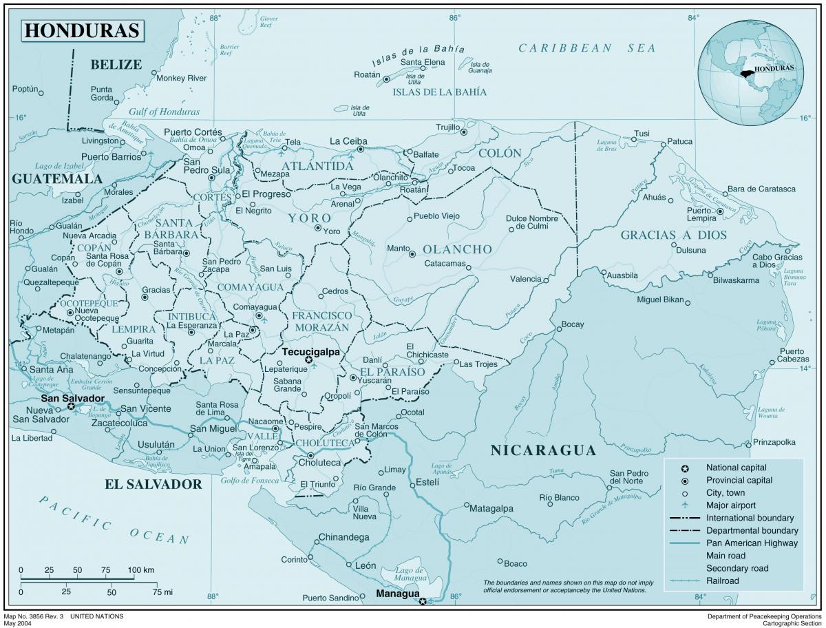 מפה פיזית מפת הונדורס
