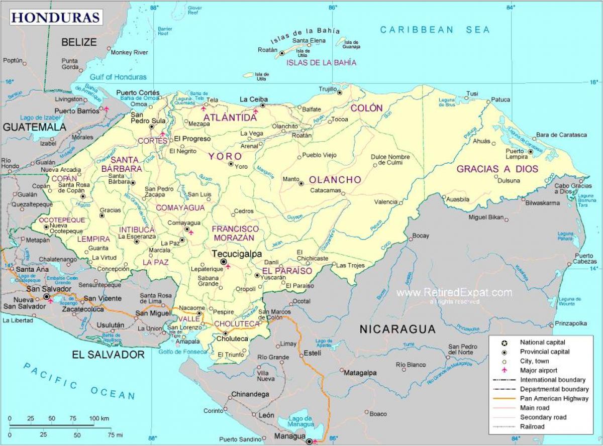 מפה של המפה הפוליטית של הונדורס